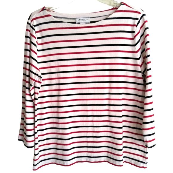 Liz Claiborne Striped Tee Women's Sz L Multicolor Long sleeve Boatneck pullover - Picture 6 of 11